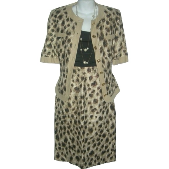 Louis Feraud Suit Vintage Leopard Print Metallic Linen Logos Old Money Mob Wife - Picture 2 of 16